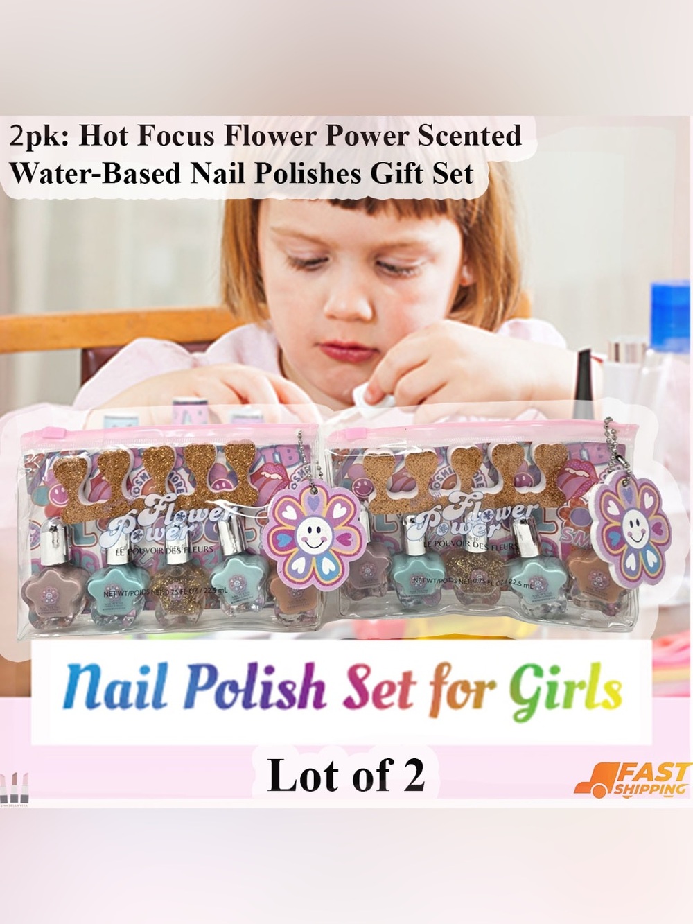 Bella Vita Kids Flower Power Nail Polish Duo - Pink & Light Blue